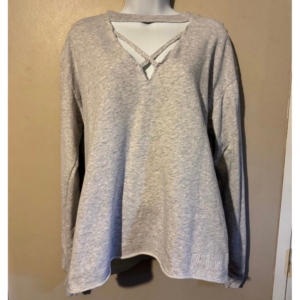 VS PINK | Light Grey Oversized Cut out Crewneck Sweatshirt